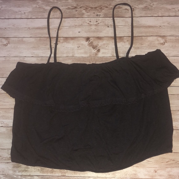 American Eagle, spaghetti strap, bust ruffle, cropped tank top - junior size L - Picture 2 of 9